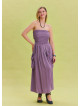 Strapless Chest Pocket Detailed Lilac Flared Dress 4460